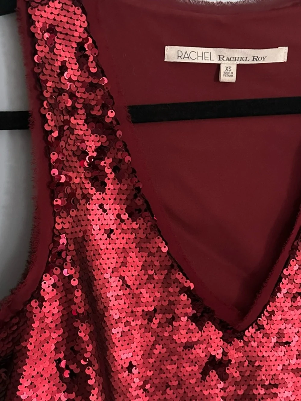 RACHEL Rachel Roy Red Sequin V-Neck Dress - Picture 3 of 5